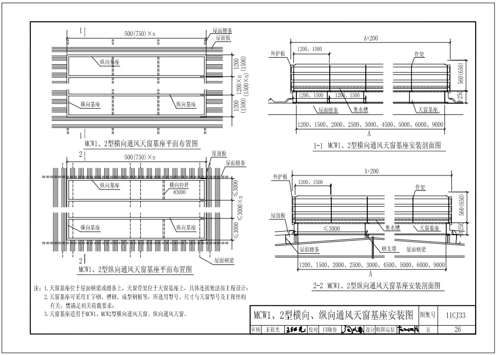 11cj33MCW1、2型橫向、縱向通風天窗基座安裝圖